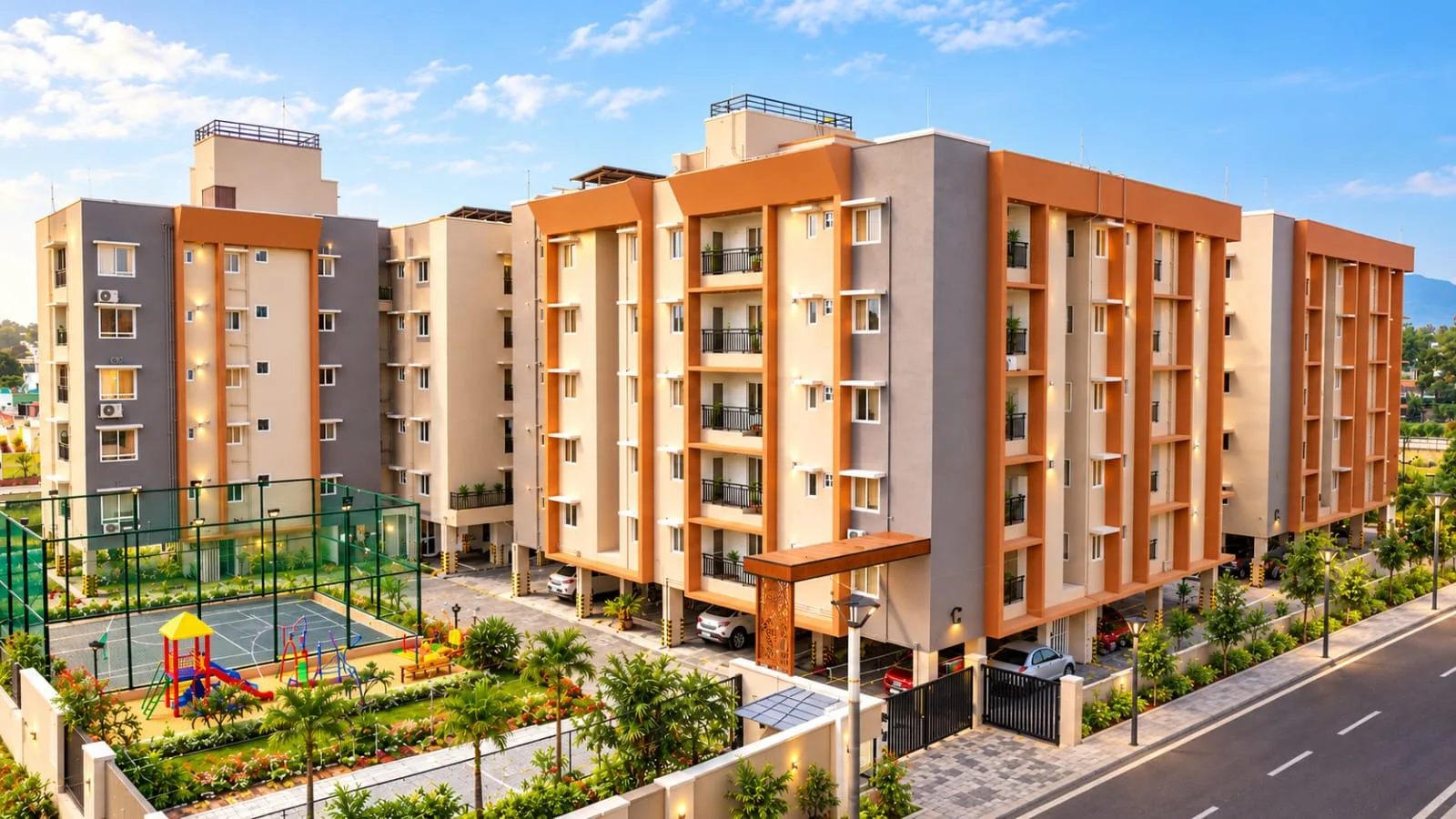 Utsav Hills towers with landscaped gardens and play area